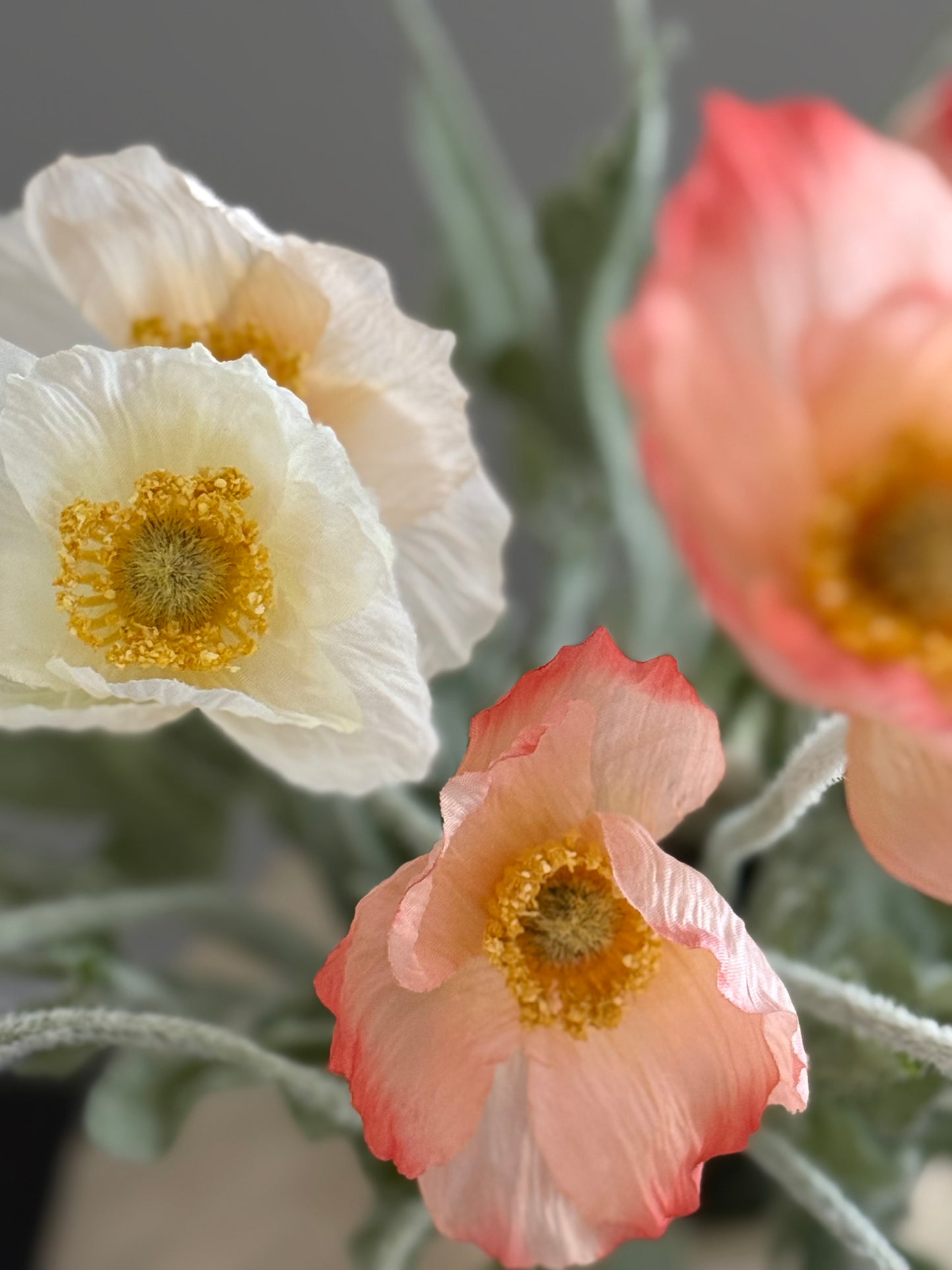 Sunrise Poppies | Medium Peach & White Artificial Flower Bouquet | Luxury Hand-Tied Faux Flowers | Ready to Style