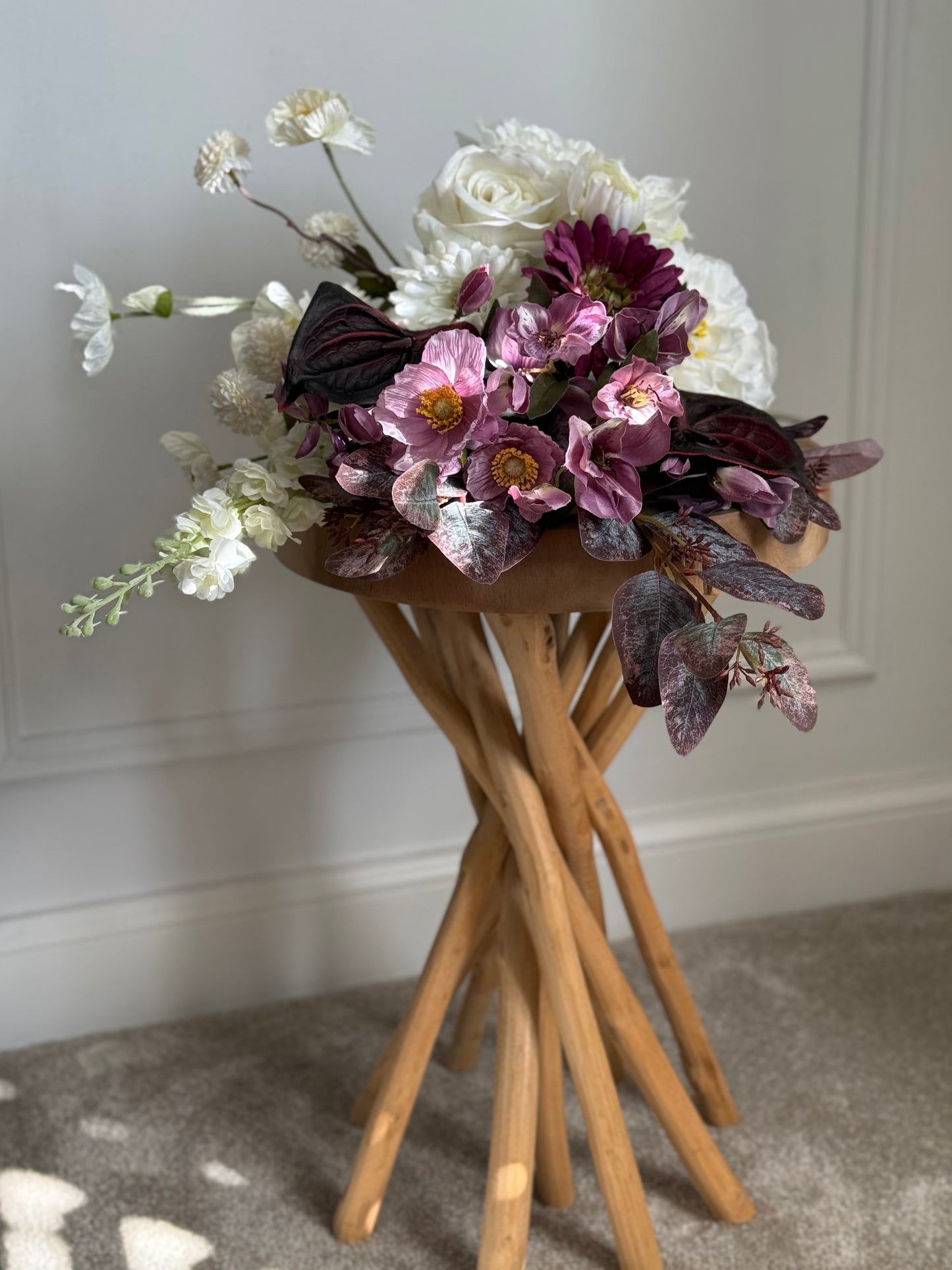Polly | Large Purple & White Artificial Flower Bouquet | Roses, Anthurium, Peony | Luxury Hand-Tied Faux Flowers | Ready to Style