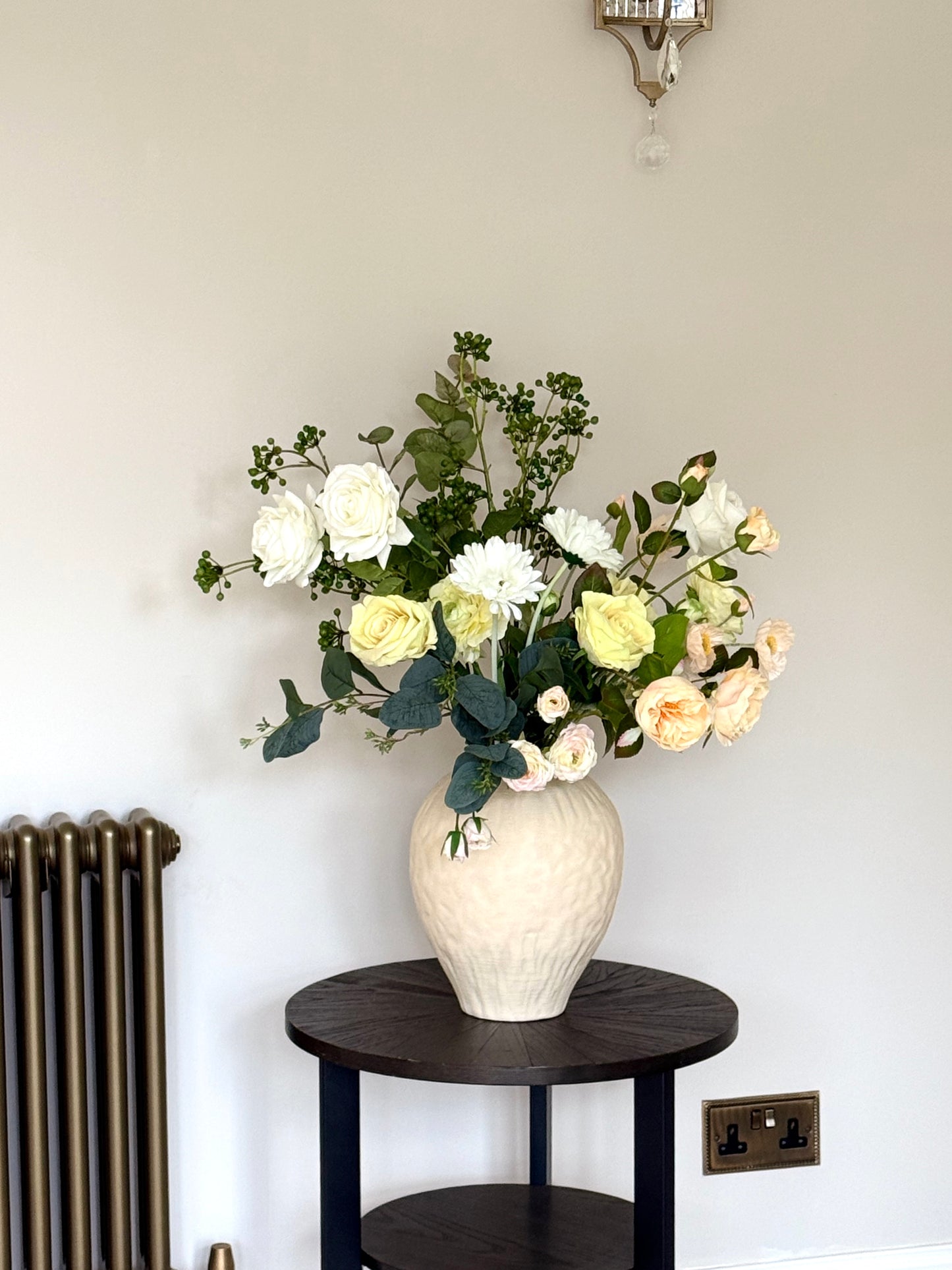 Dora | Large Yellow & White Artificial Flower Bouquet | Rose, Ranunculus, Eucalyptus | Luxury Hand-Tied Faux Flowers | Ready to Style