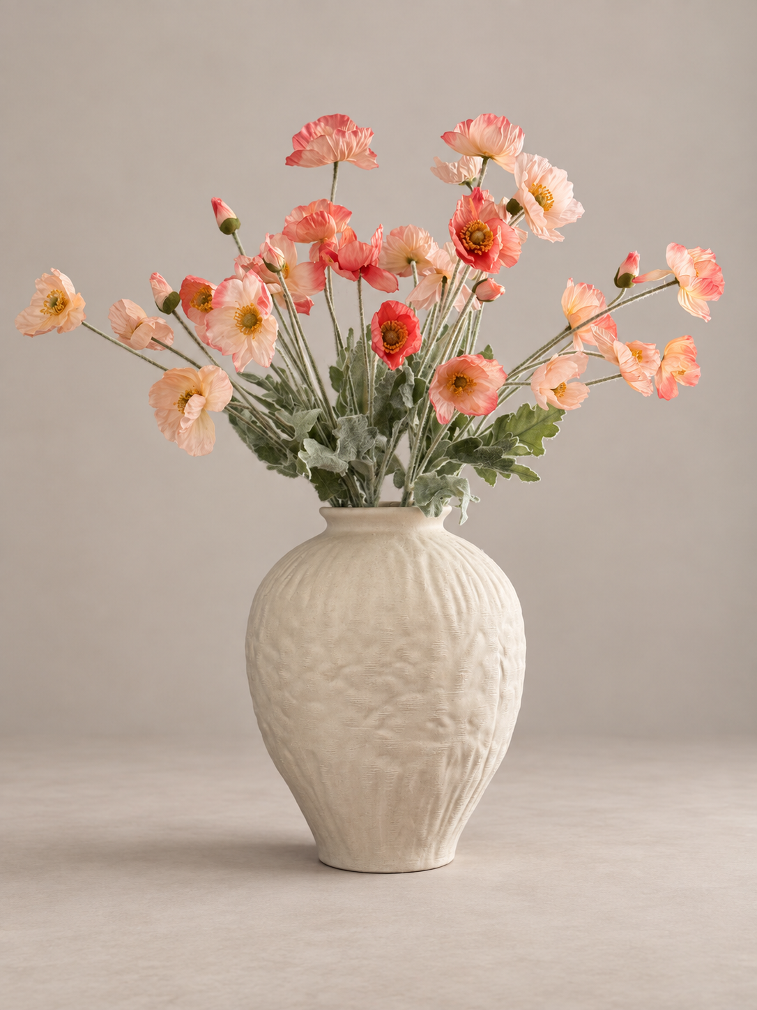 Autumn Poppies | Medium Pink & Peach Artificial Flower Bouquet | Luxury Hand-Tied Faux Flowers | Ready to Style