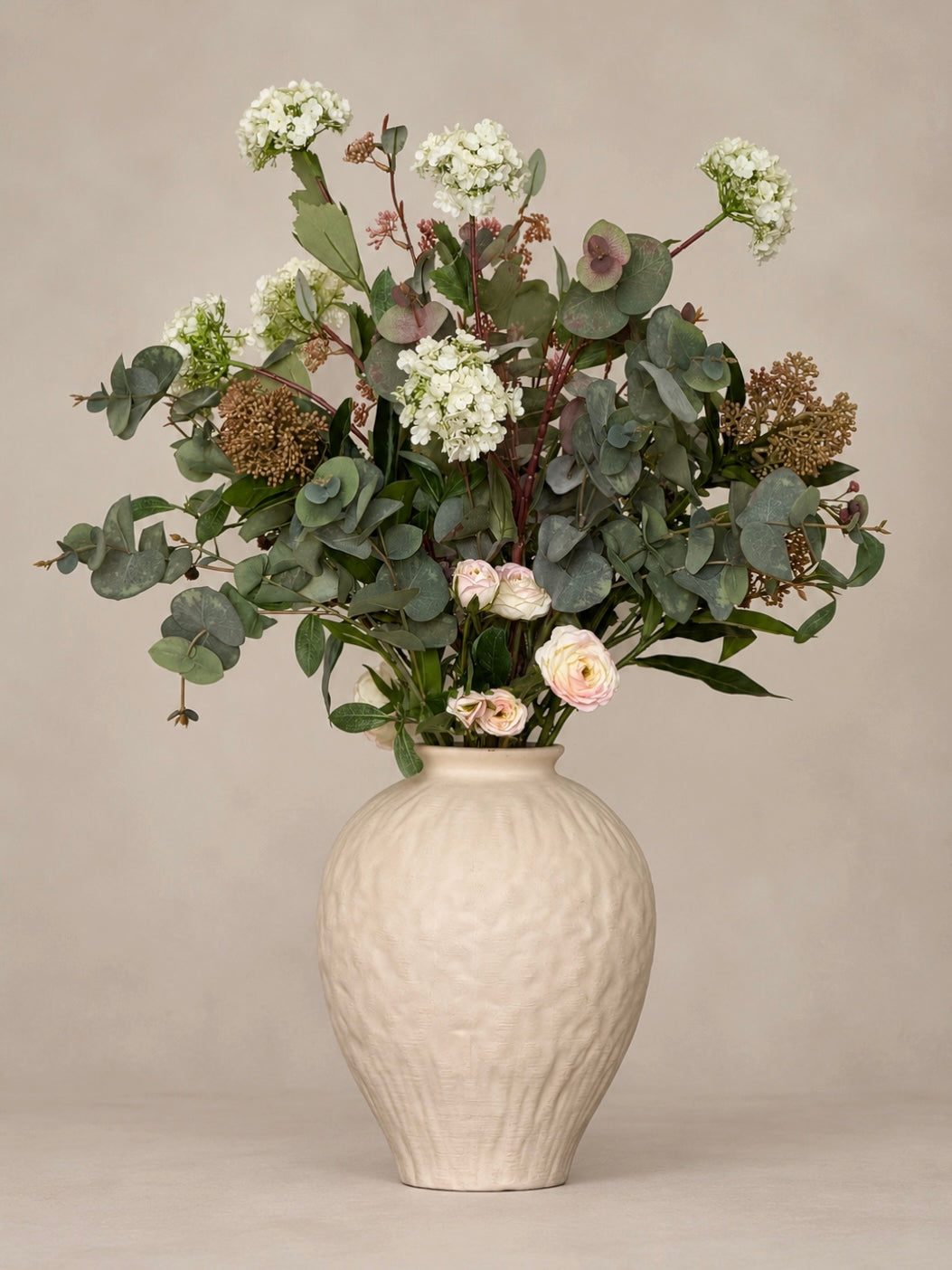 Ashleigh | Extra Large Green & White Artificial Flower Bouquet | Foliage, Berries, Hydrangea | Luxury Hand-Tied Faux Flowers | Ready to Style