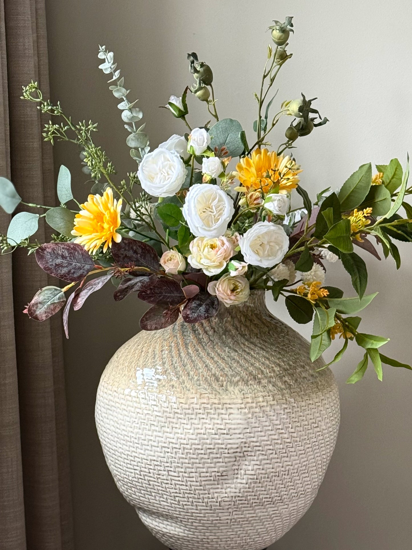 Monique | Large Yellow & White Artificial Flower Bouquet | Rose, Osmanthus, Chrysanthemum | Luxury Hand-Tied Faux Flowers | Ready to Style