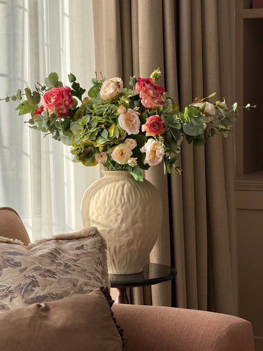 Ava | Large Pink & Green Artificial Flower Bouquet | Hydrangea, Ranunculus, Rose | Luxury Hand-Tied Faux Flowers | Ready to Style