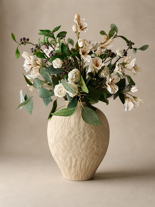 Lucy | Large Neutral & White Artificial Flower Bouquet | Peruvian Lily, Eucalyptus, Autumn Berries | Luxury Hand-Tied Faux Flowers | Ready to Style