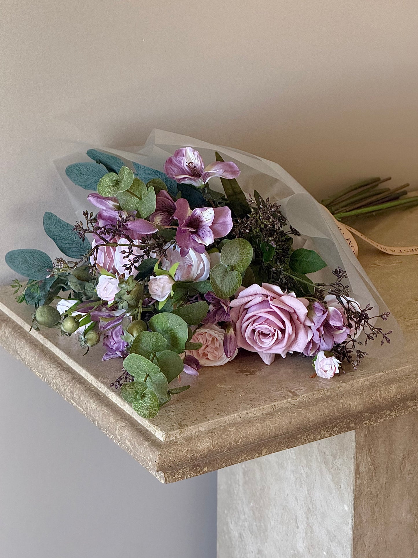 Philippa | Extra Large Dusty Pink Artificial Flower Bouquet | Rose, Eucalyptus, Peruvian Lily | Luxury Hand-Tied Faux Flowers | Ready to Style
