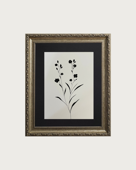 Hand Painted Art | Bloom Silhouette No. 3 | Black Gouache | 250 GSM