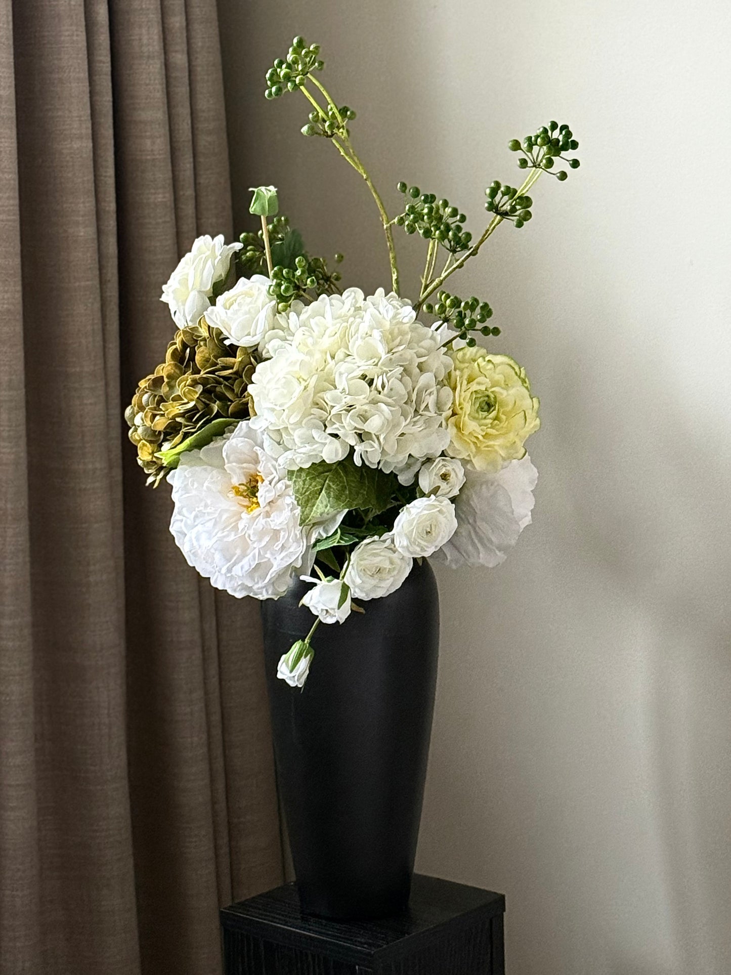 Jennifer | Large White & Green Artificial Flower Bouquet | Hydrangea, Peony, Ranunculus | Luxury Hand-Tied Faux Flowers | Ready to Style