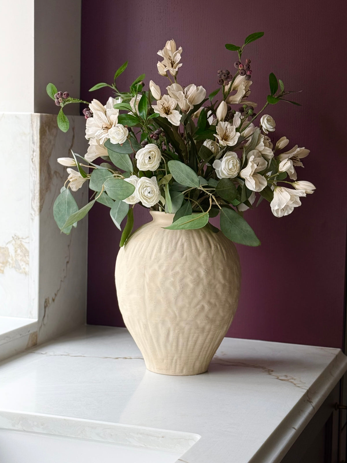 Lucy | Large Neutral & White Artificial Flower Bouquet | Peruvian Lily, Eucalyptus, Autumn Berries | Luxury Hand-Tied Faux Flowers | Ready to Style