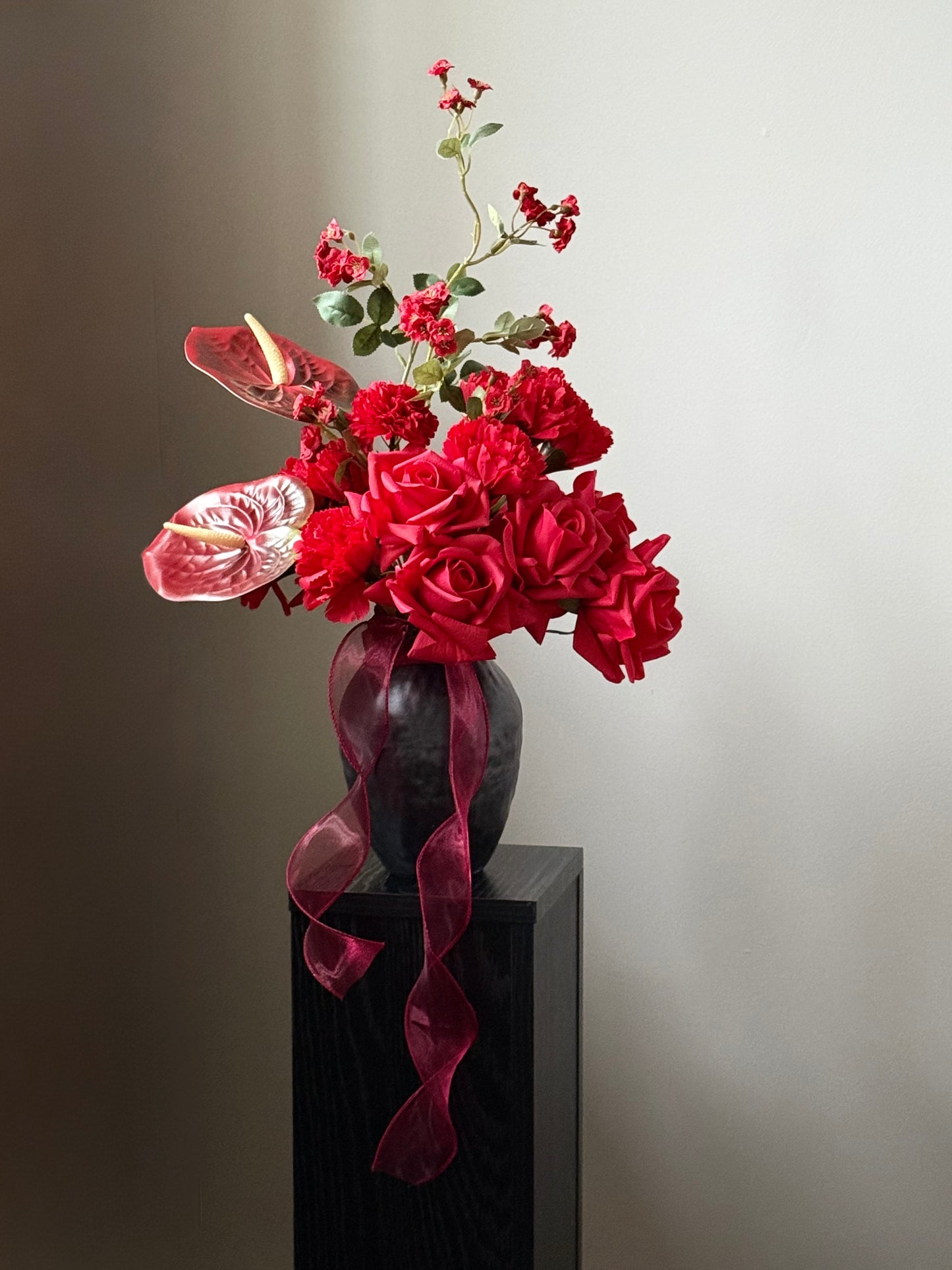 Jacqueline | Artificial Arrangement including Ceramic Vase | Red Roses