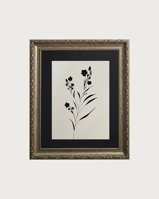 Hand Painted Art | Bloom Silhouette No. 5 | Black Gouache | 250 GSM