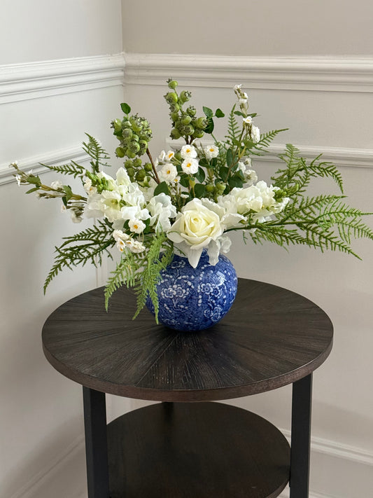 Brenda | Arrangement including Vintage Vase | Green, White