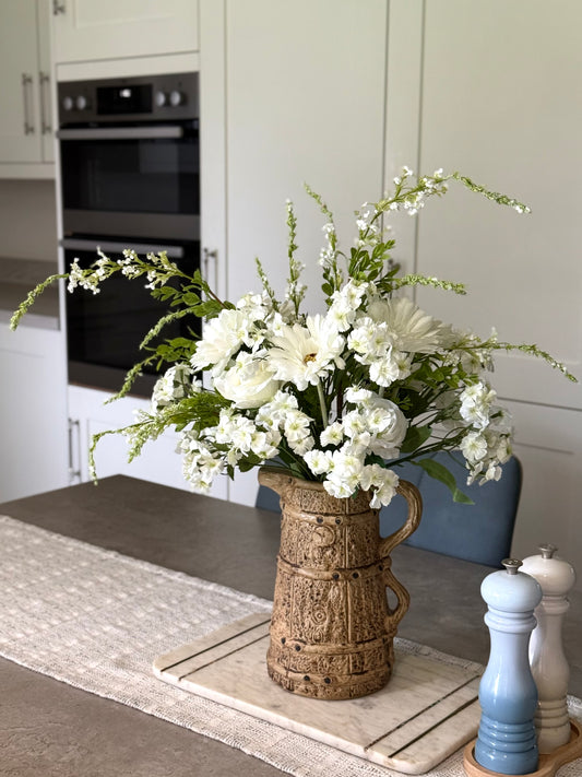 Sally | Arrangement including Vintage Vase | White, Green