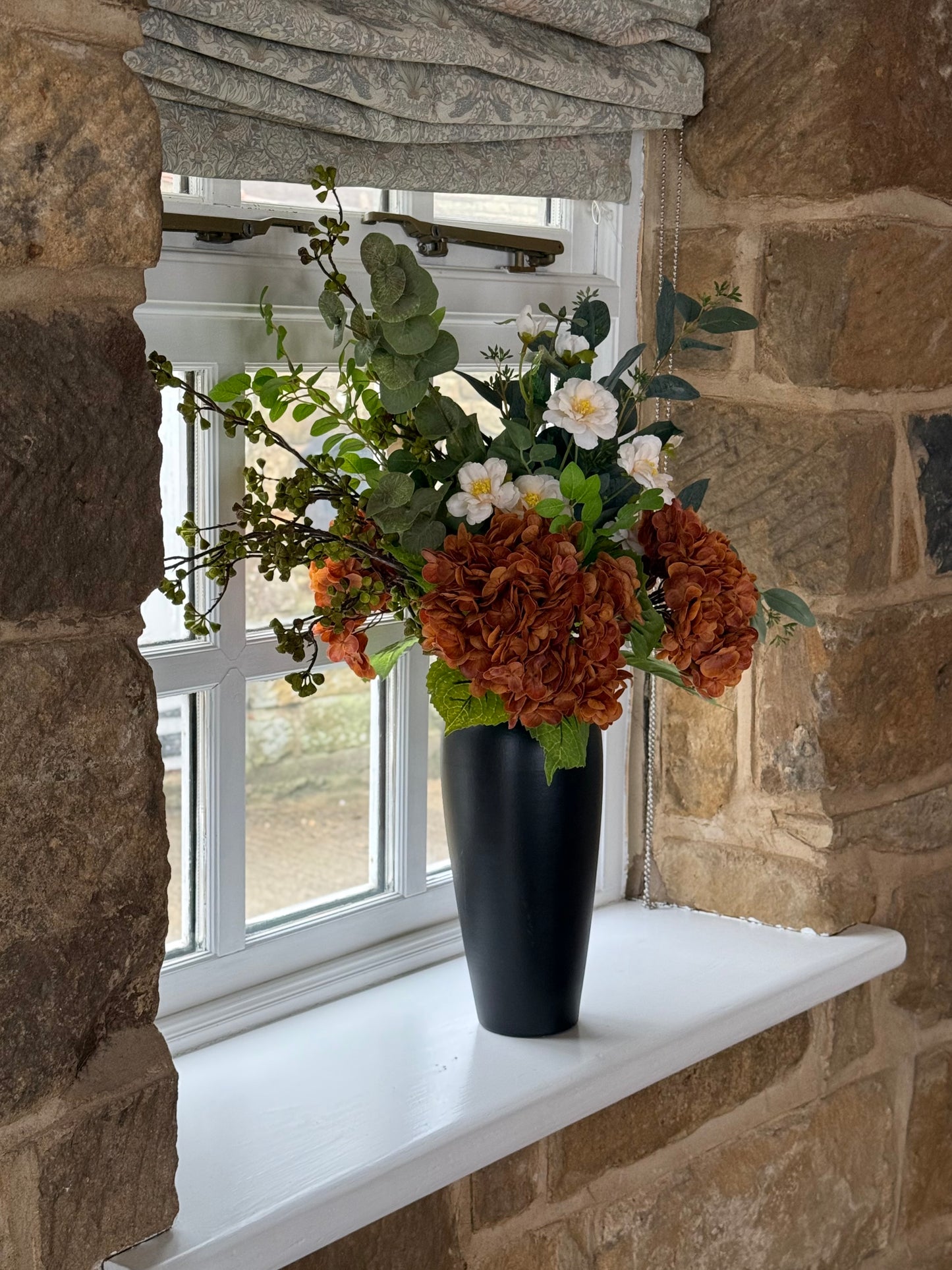 Holly | Extra Large Autumn Orange Artificial Flower Bouquet | Hydrangea, Eucalyptus, Foliage