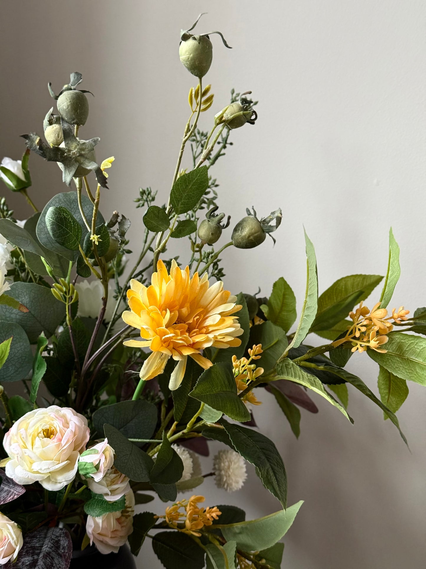 Monique | Large Yellow & White Artificial Flower Bouquet | Rose, Osmanthus, Chrysanthemum | Luxury Hand-Tied Faux Flowers | Ready to Style