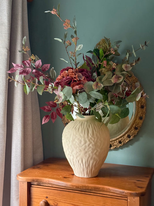 Farah | Extra Large Autumnal Burgundy Artificial Flower Bouquet | Hydrangea, Eucalyptus | Luxury Hand-Tied Faux Flowers | Ready To Style