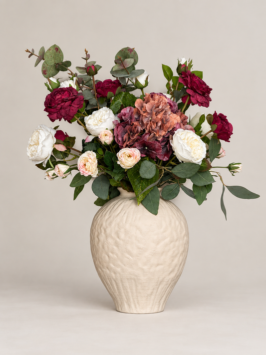 Anna | Large Autumnal Burgundy Artificial Flower Bouquet | Hydrangea, Rose, Eucalyptus | Luxury Hand-Tied Faux Flowers | Ready To Style