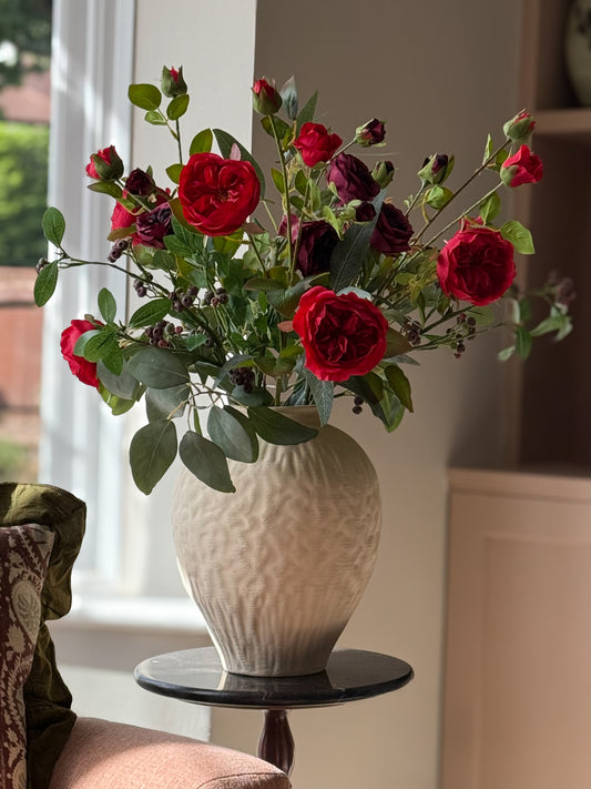 Catherine | Large Red Artificial Flower Bouquet | Roses & Berries | Luxury Hand-Tied Faux Flowers | Ready to Style