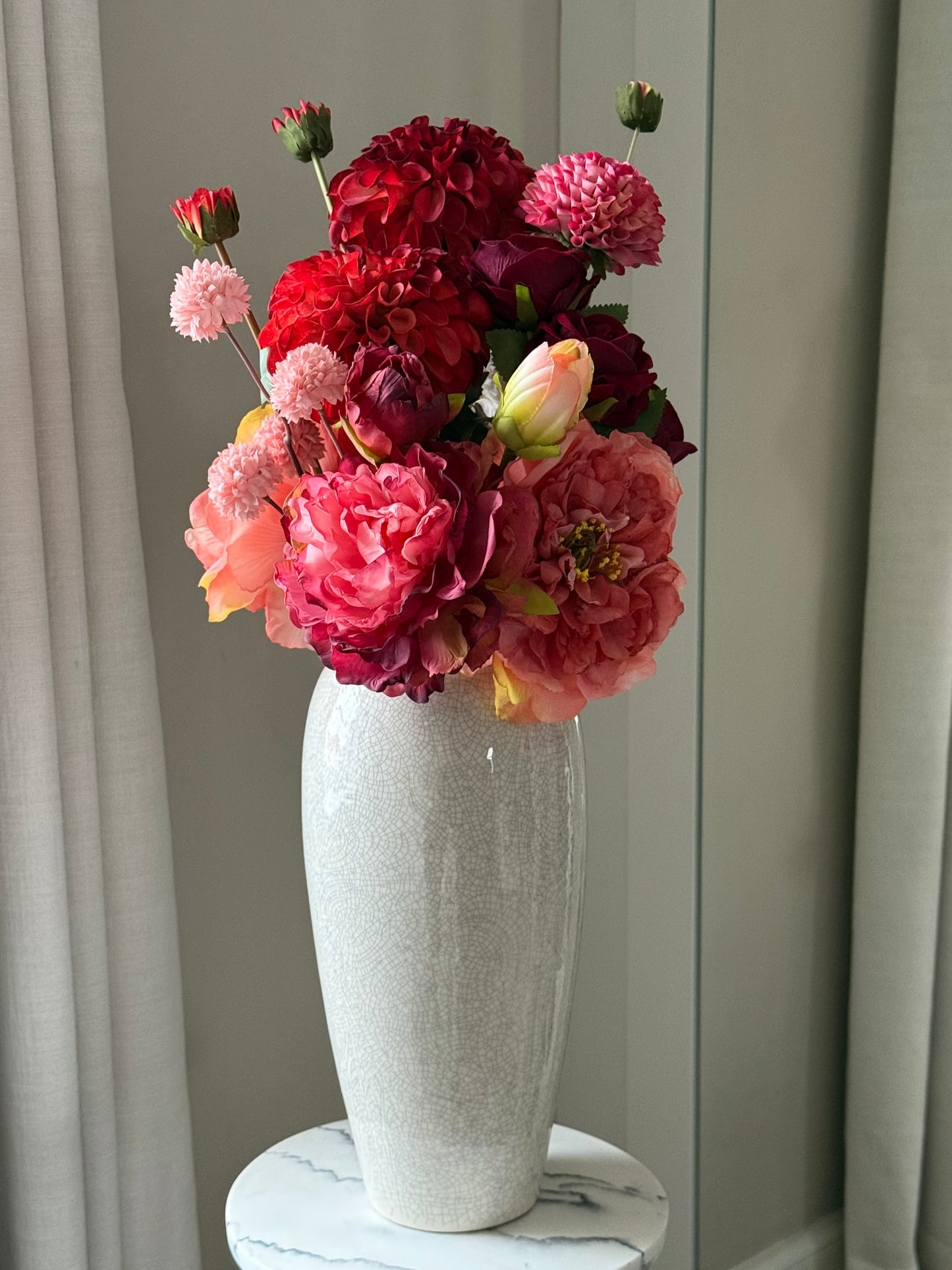 Katie | Medium Red Artificial Flower Bouquet | Dahlia, Peony, Rose | Luxury Hand-Tied Faux Flowers | Ready to Style