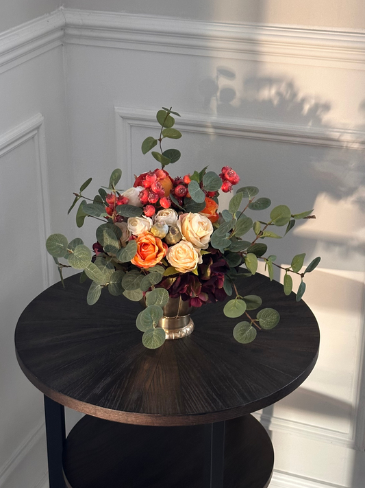 Bespoke autumn centrepiece faux flower arrangement