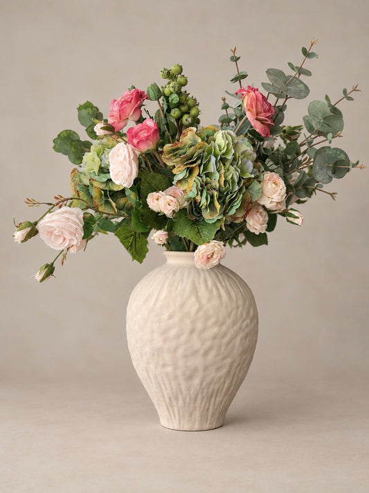 Ava | Large Pink & Green Artificial Flower Bouquet | Hydrangea, Ranunculus, Rose | Luxury Hand-Tied Faux Flowers | Ready to Style