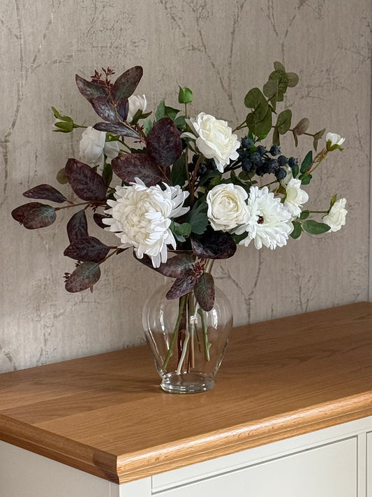 Radhika | Small Artificial Bouquet | Cream, Purple, Green