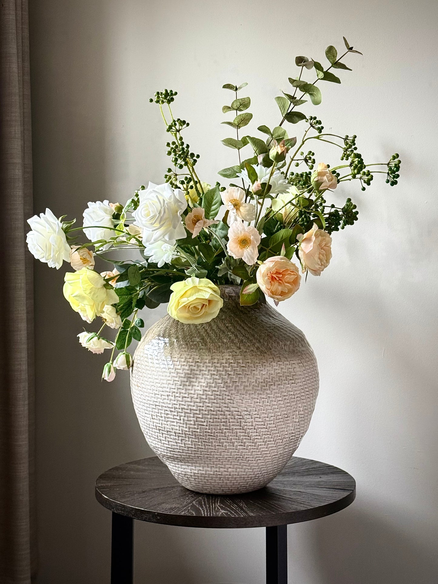 Dora | Large Yellow & White Artificial Flower Bouquet | Rose, Ranunculus, Eucalyptus | Luxury Hand-Tied Faux Flowers | Ready to Style