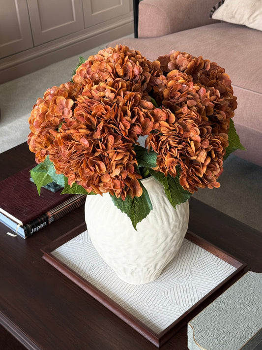 Autumn Hydrangea Bouquet | Large Burnt Orange Artificial Flower Bouquet | Luxury Hand-Tied Faux Flowers | Ready to Style