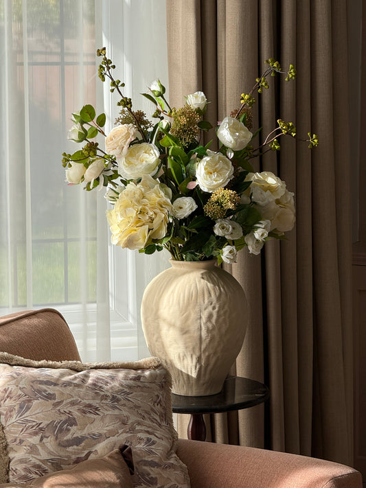 Ashleigh | Large Neutral & White Artificial Flower Bouquet | Hydrangea, Ranunculus | Luxury Hand-Tied Faux Flowers | Ready to Style