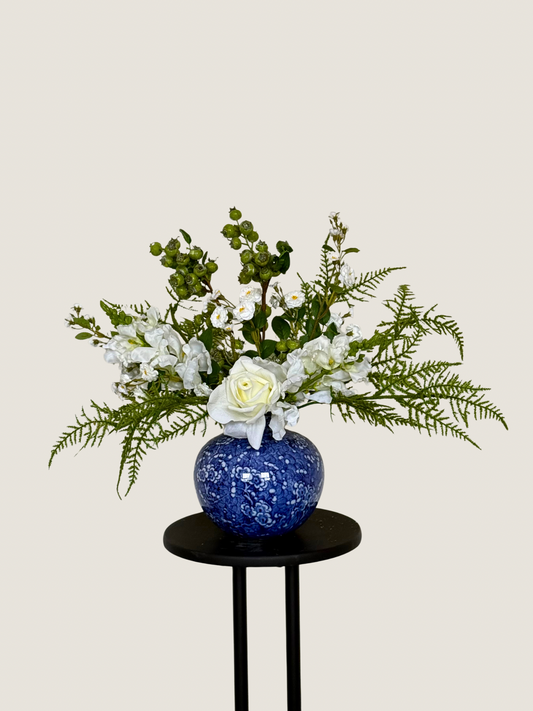 Brenda | Arrangement including Vintage Vase | Green, White