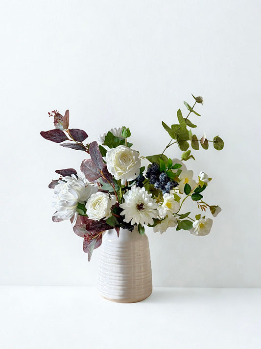 Radhika | Small Artificial Bouquet | Cream, Purple, Green