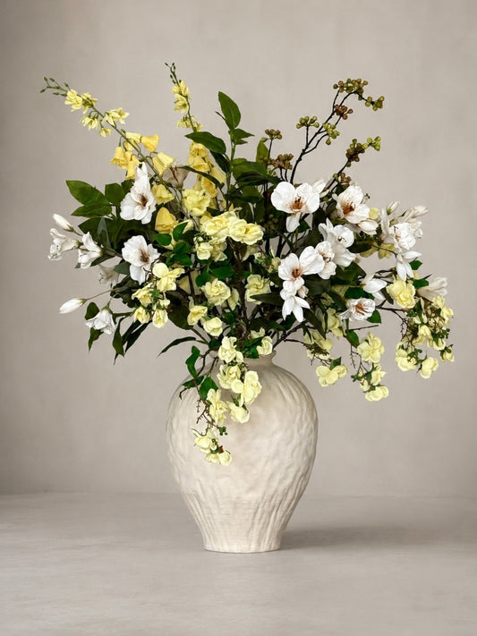 Margaretta | Extra Large | Yellow Artificial Flower Bouquet | Hanging Roses, Peruvian Lily | Luxury Hand-Tied Faux Flowers | Ready to Style