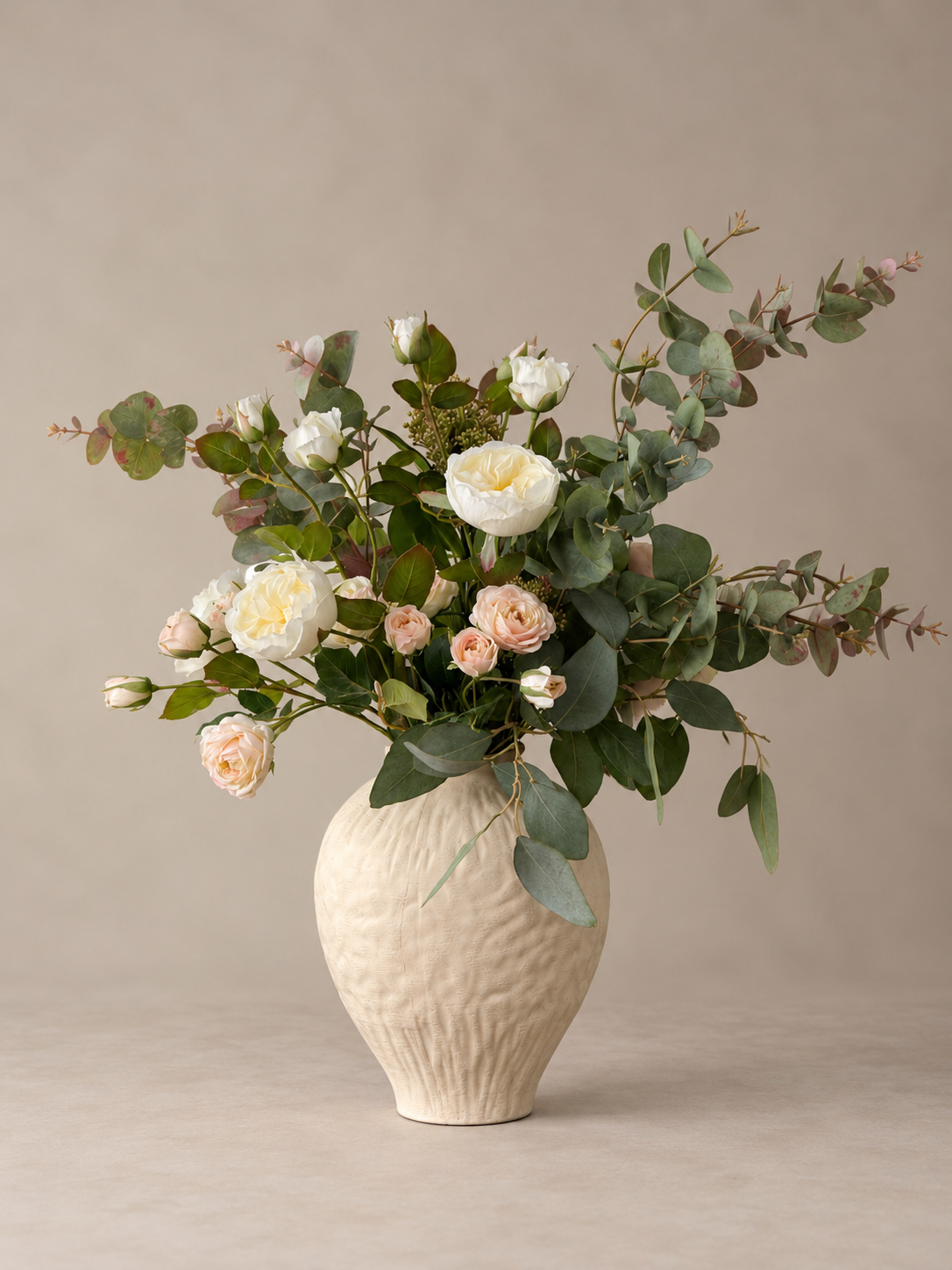 Angela | Large Neutral & White Artificial Flower Bouquet | Eucalyptus, Ranunculus, Rose| Luxury Hand-Tied Faux Flowers | Ready to Style