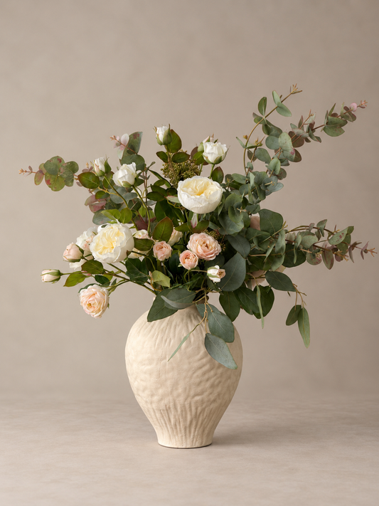 Angela | Large Neutral & White Artificial Flower Bouquet | Eucalyptus, Ranunculus, Rose| Luxury Hand-Tied Faux Flowers | Ready to Style