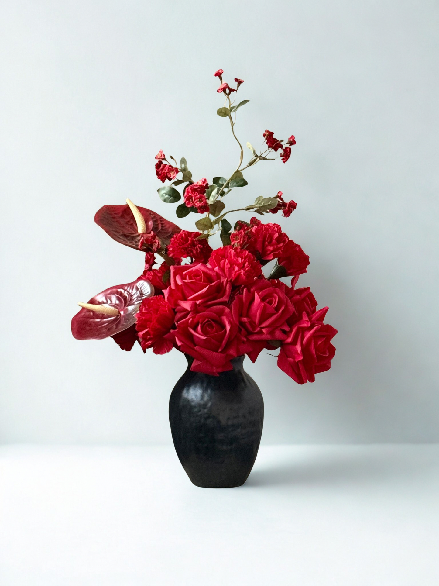 Jacqueline | Artificial Arrangement including Ceramic Vase | Red Roses