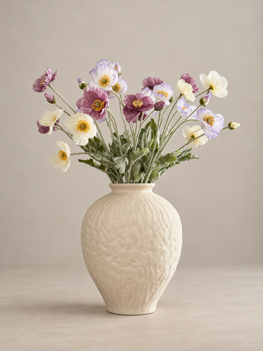 Winter Poppies | Medium Purple and Lilac Artificial Flower Bouquet | Luxury Hand-Tied Faux Flowers | Ready to Style