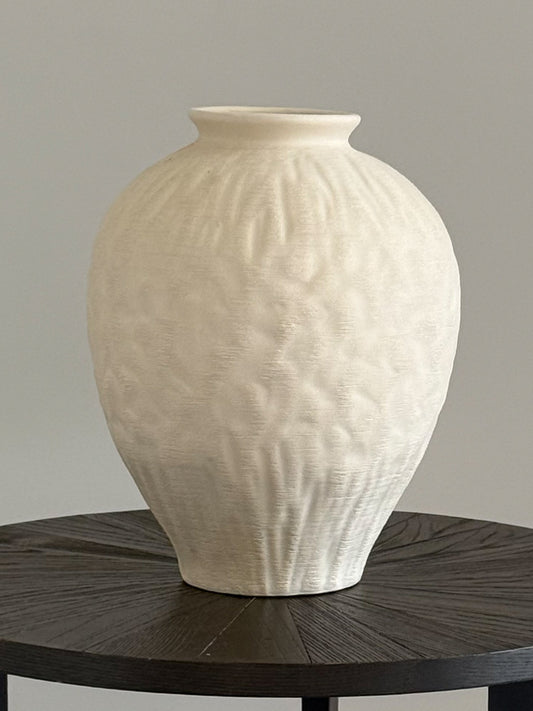 Large Textured Ceramic Vase White Cream Neutral