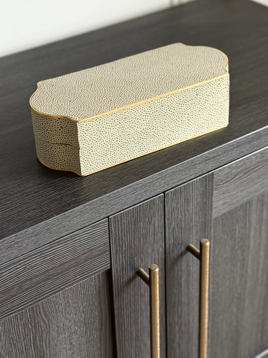 ELegant Remote Control Holder Trinket Box Beige Brass